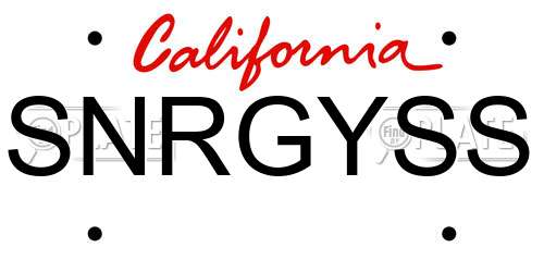 SNRGYSS California License Plate