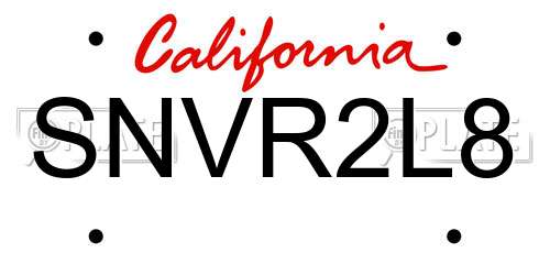 SNVR2L8 California License Plate
