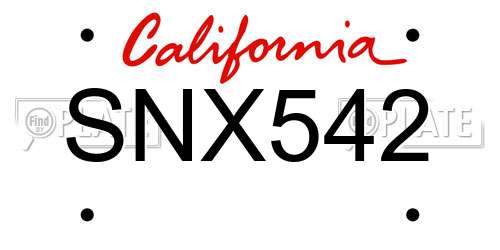 SNX542 California License Plate