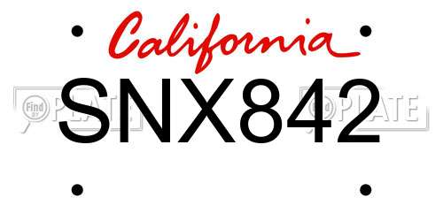 SNX842 California License Plate