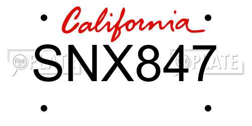 SNX847 California License Plate
