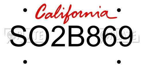 SO2B869 California License Plate