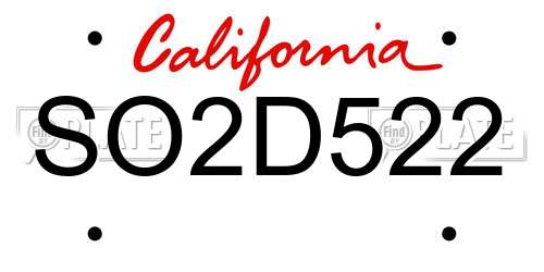 SO2D522 California License Plate