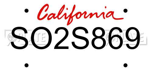SO2S869 California License Plate