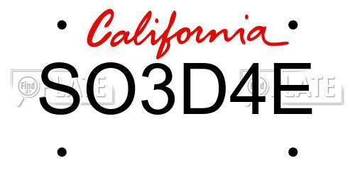 SO3D4E California License Plate