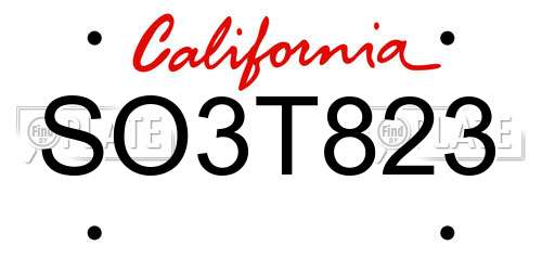 SO3T823 California License Plate