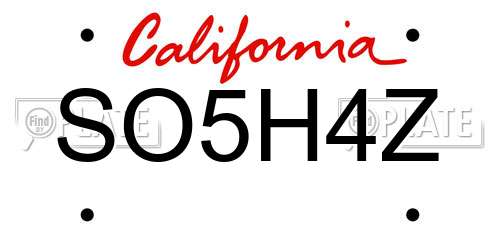 SO5H4Z California License Plate