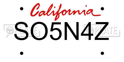 SO5N4Z California License Plate