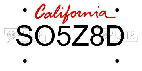 SO5Z8D California License Plate