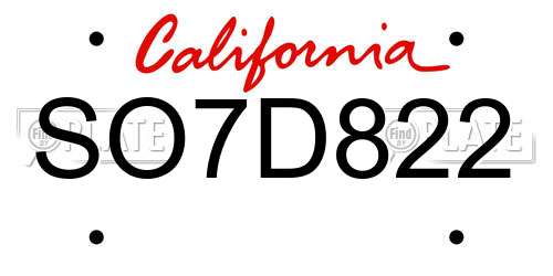 SO7D822 California License Plate