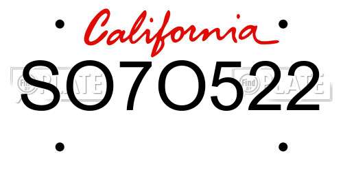 SO7O522 California License Plate