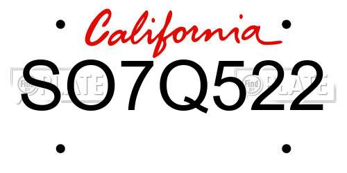SO7Q522 California License Plate