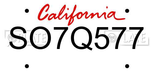 SO7Q577 California License Plate