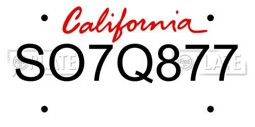 SO7Q877 California License Plate