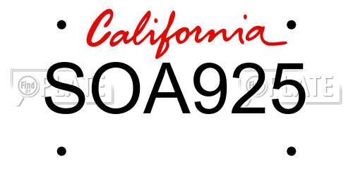 SOA925 California License Plate