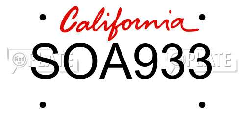 SOA933 California License Plate