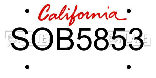 SOB5853 California License Plate
