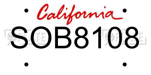 SOB8108 California License Plate