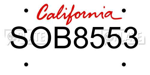 SOB8553 California License Plate