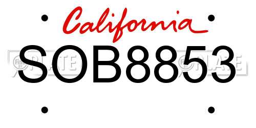 SOB8853 California License Plate