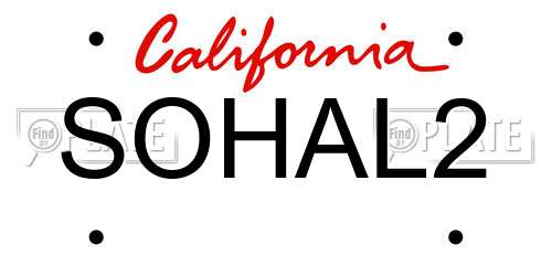SOHAL2 California License Plate