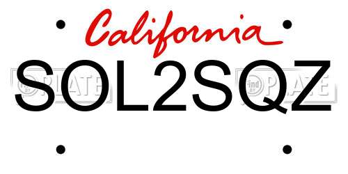 SOL2SQZ California License Plate