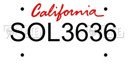 SOL3636 California License Plate