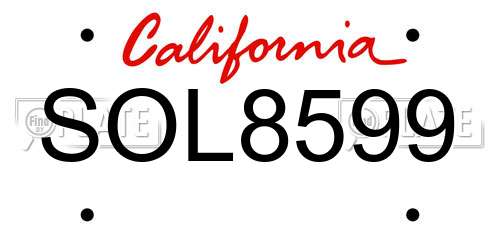 SOL8599 California License Plate