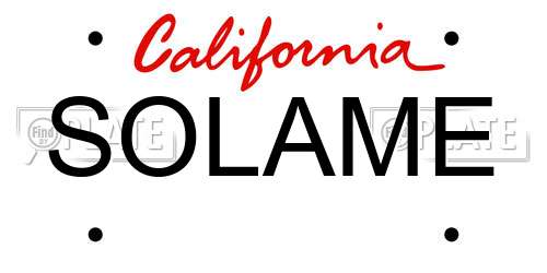 SOLAME California License Plate