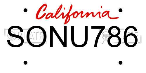 SONU786 California License Plate