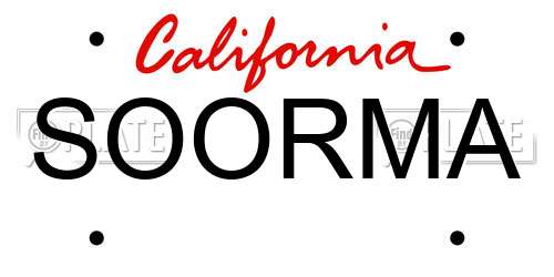 SOORMA California License Plate