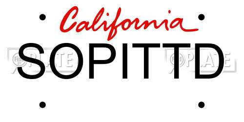 SOPITTD California License Plate