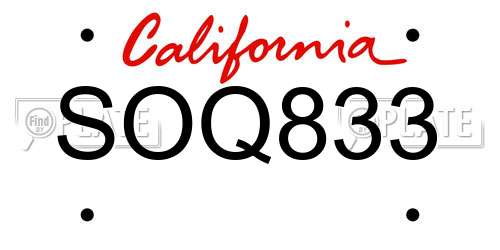 SOQ833 California License Plate