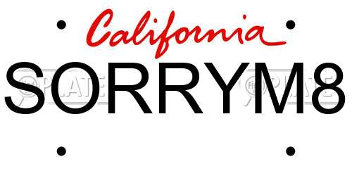 SORRYM8 California License Plate