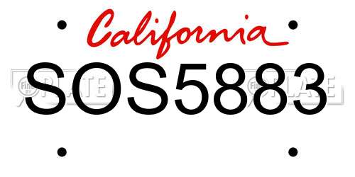 SOS5883 California License Plate