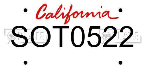 SOT0522 California License Plate