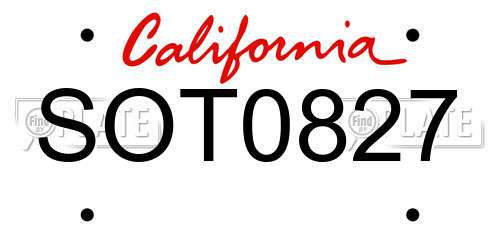 SOT0827 California License Plate