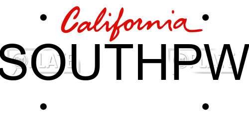 SOUTHPW California License Plate