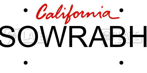 SOWRABH California License Plate