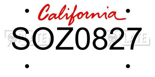 SOZ0827 California License Plate