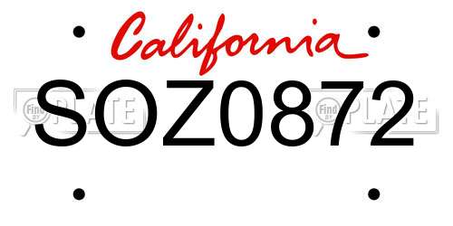 SOZ0872 California License Plate