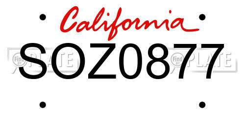 SOZ0877 California License Plate