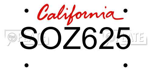 SOZ625 California License Plate