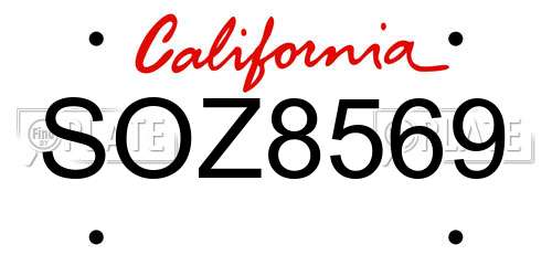 SOZ8569 California License Plate
