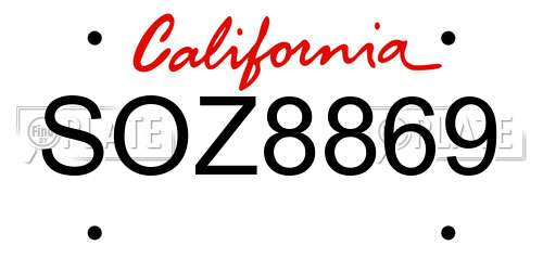 SOZ8869 California License Plate