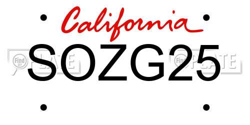 SOZG25 California License Plate