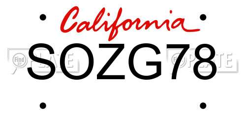 SOZG78 California License Plate