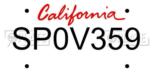 SP0V359 California License Plate