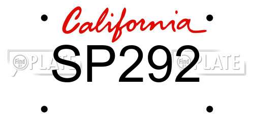 SP292 California License Plate
