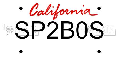 SP2B0S California License Plate